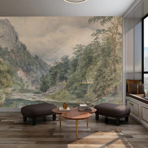 Serene Bergfluss Landschaft Tapete: Die Ruhe der Natur - Landschafts-Tapete - Schälen und aufkleben - Abnehmbare Tapete