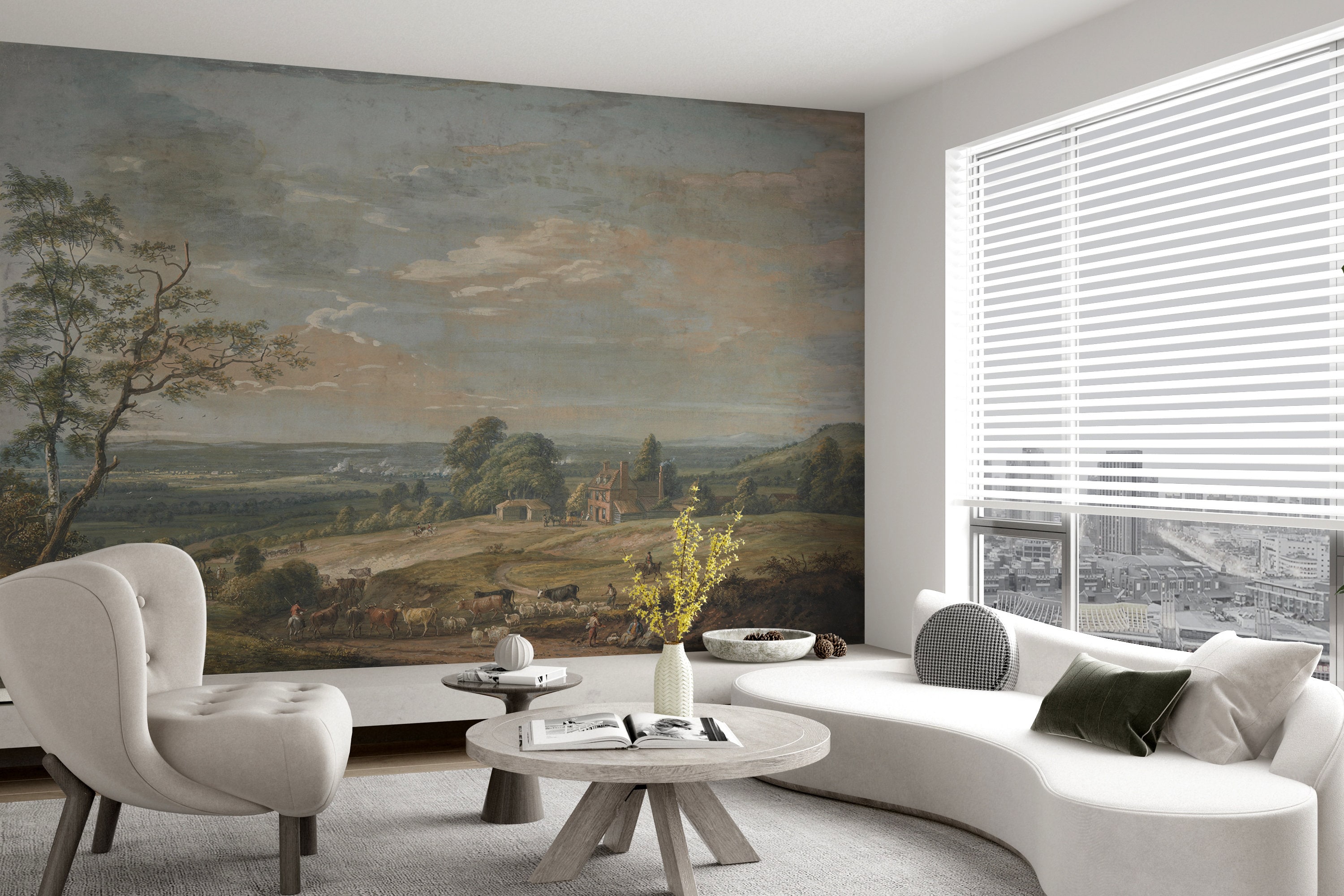 Antique Pastoral Landscape Wallpaper: Vintage Countryside Peel and ...