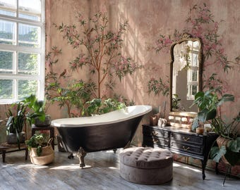 Chinoiserie Floral Bird Wallpaper - Vintage Style Peel and Stick Wall Mural