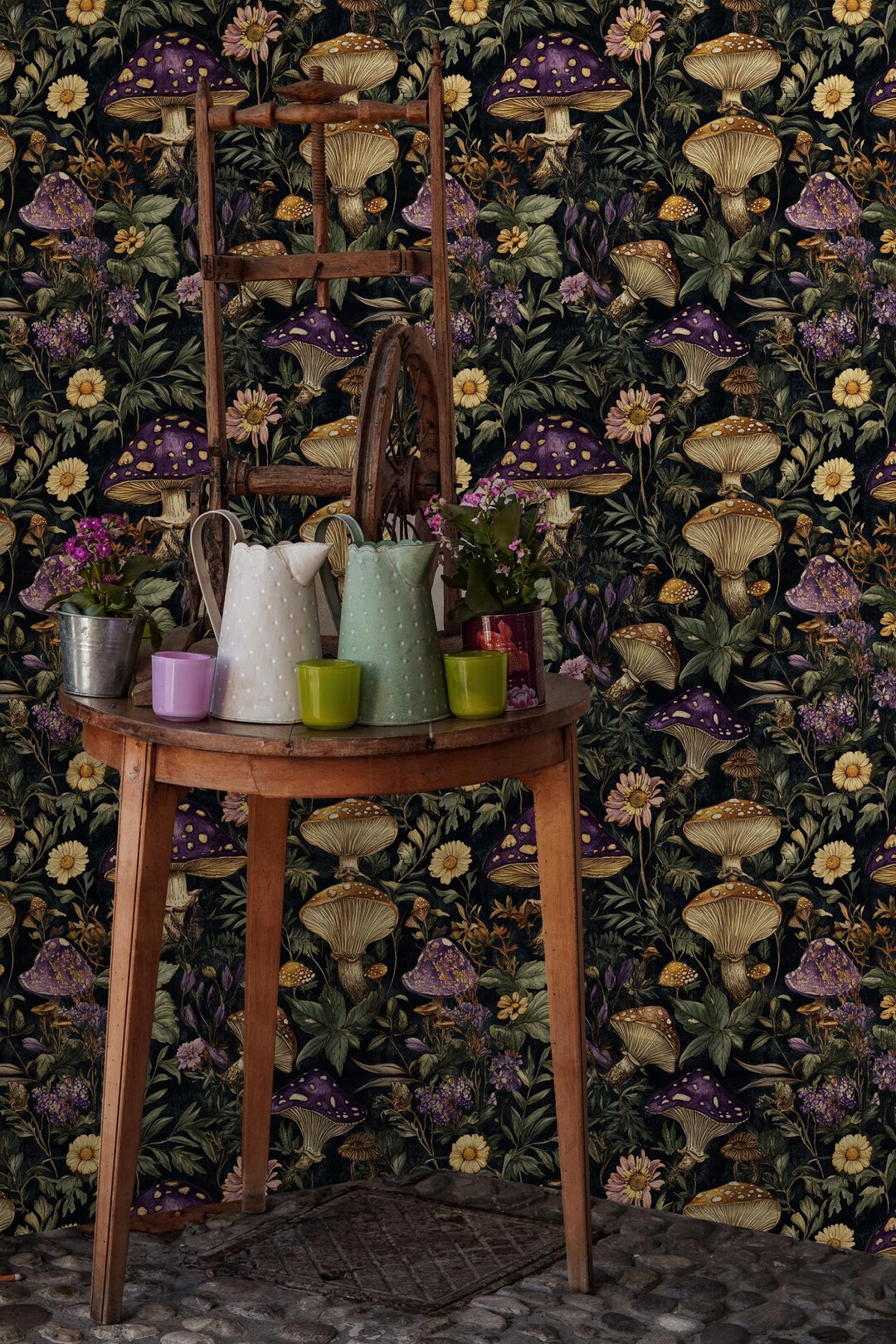 Whimsical Botanical Mushroom Wallpaper - Vintage Nature-inspired Design ...