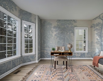 Papel pintado autoadhesivo con paisaje azul: Mural escénico vintage