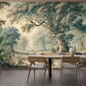 Landscape Wallpaper-Vintage Forest-Themed Living Room Decoration - Peel and Stick Wallpaper - Removable Wallpaper