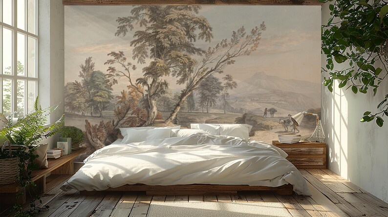 Antique Pastoral Landscape Wallpaper: Vintage Countryside Peel and ...