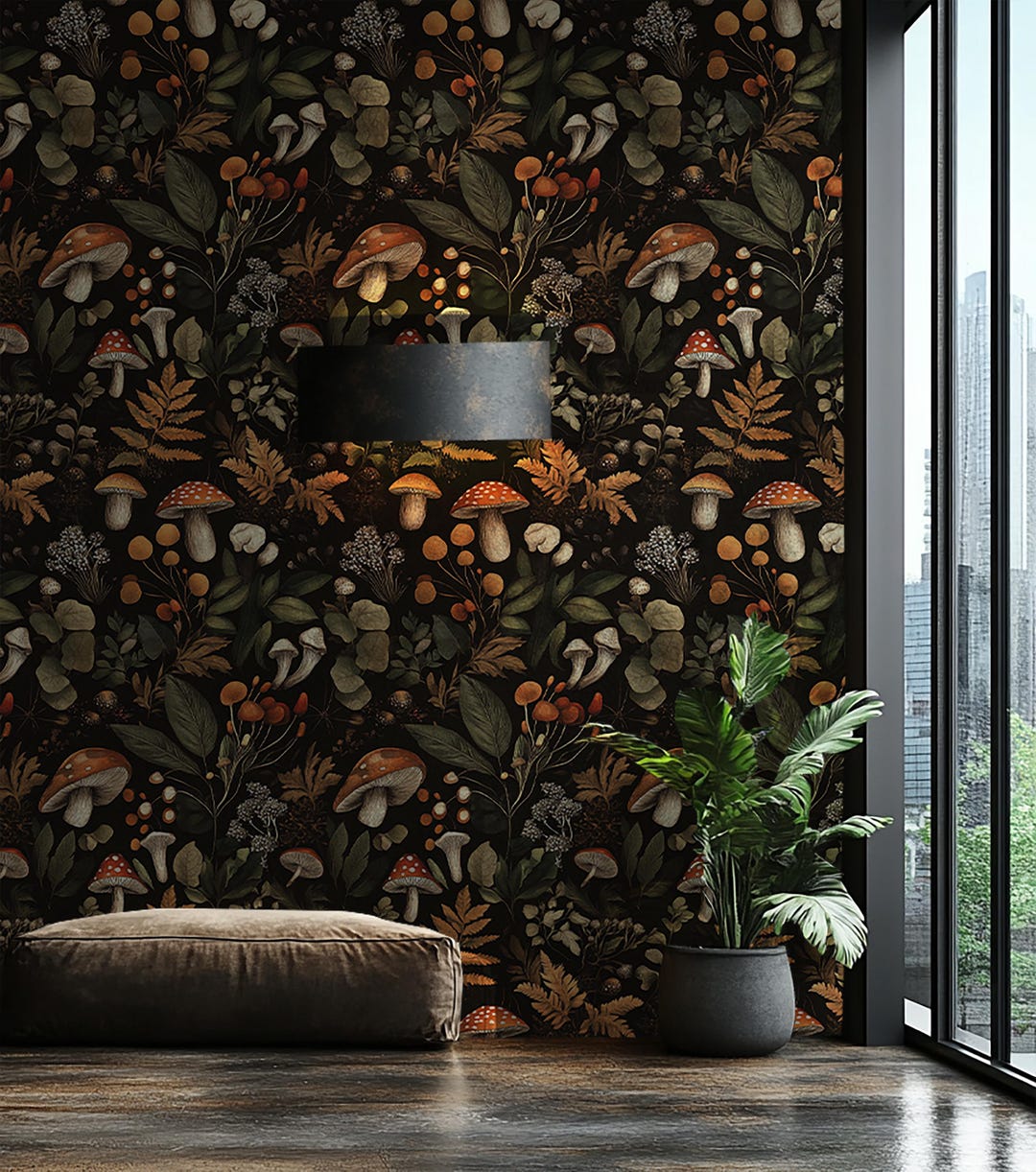 Vintage Mushroom Wallpaper: Dark Botanical Forest, Peel and Stick - Etsy