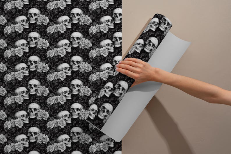 Buy Gothic Floral Skull Wallpaper Vintage Black & White Skull and Rose