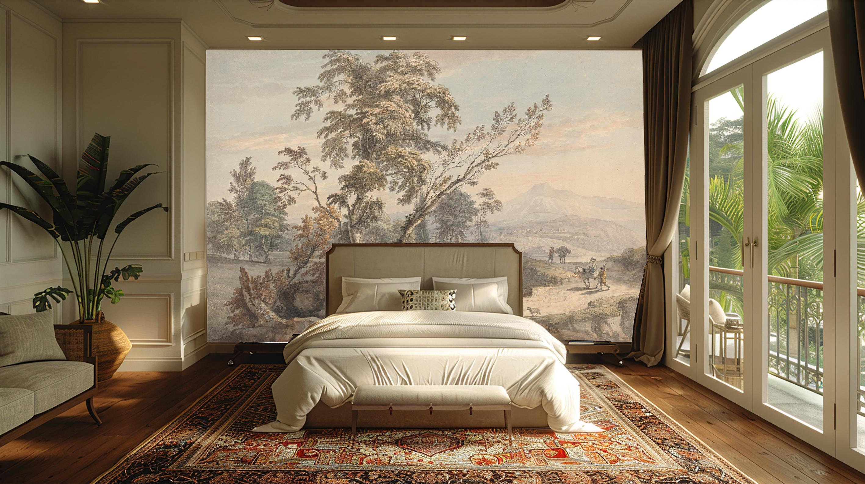 Antique Pastoral Landscape Wallpaper Vintage Countryside Design, Retro ...