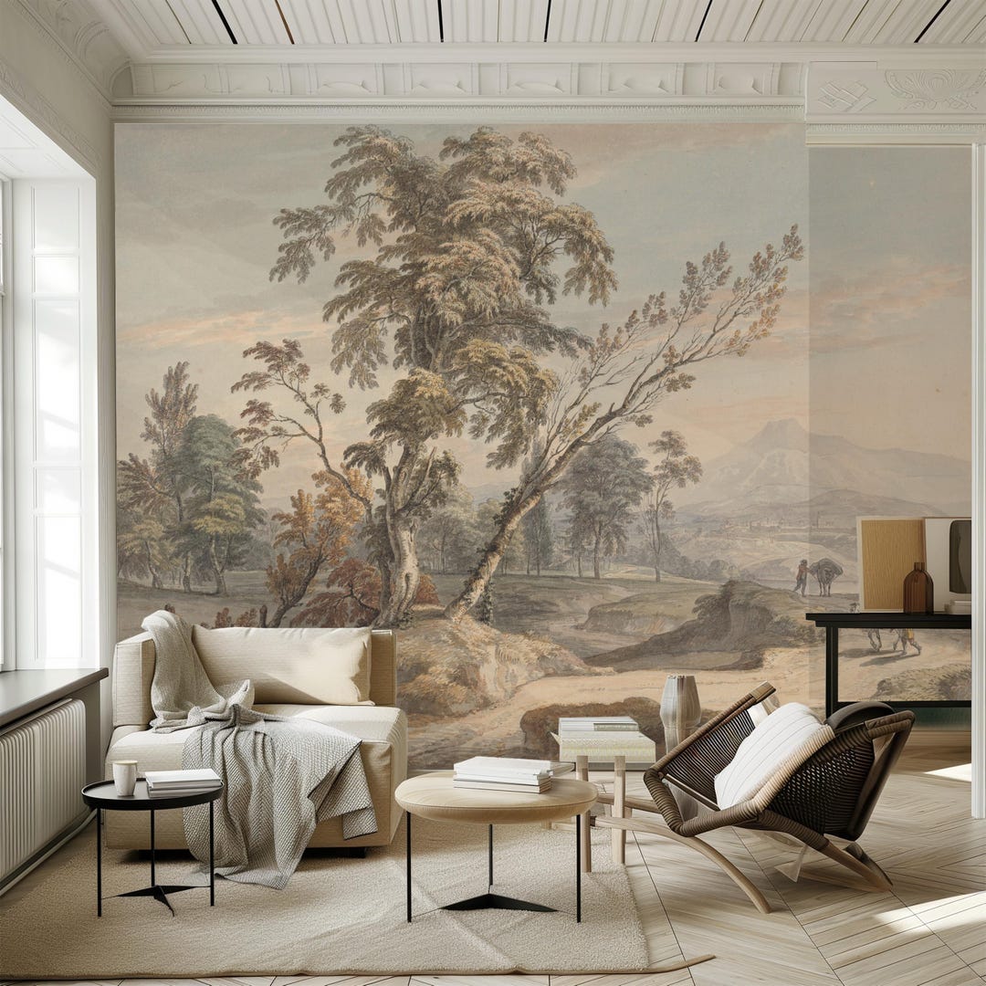 Antique Pastoral Landscape Wallpaper: Vintage Countryside Peel and ...