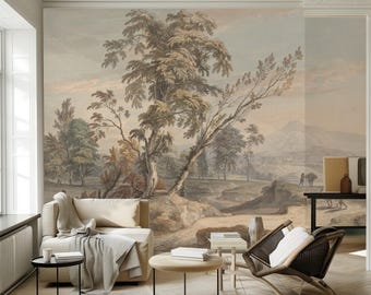 Antique Pastoral Landscape Wallpaper: Vintage Countryside Peel and Stick