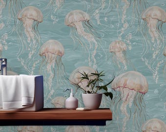 Jellyfish Wallpaper | Pastel Ocean Mural, Removable Non-Woven