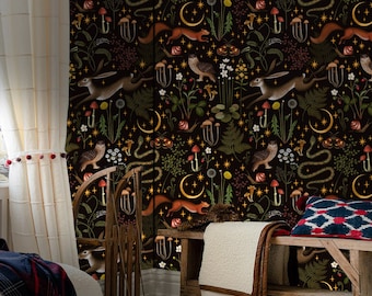 Dark Magic Forest Wallpaper: Peel and Stick Woodland Vinyl