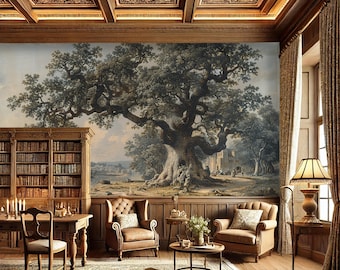 Vintage Tree Landscape Wallpaper - Timeless Rural Scenery Wall Mural - Classic Nature Design for Living Room, Peel and stick wallpaper