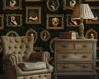 Renaissance Dogs Portrait Wallpaper, Royalty Dogs in Frames, Royal Pet Portrait Peel And Stick Wallpaper, Regal Dogs Art Wallpaper
