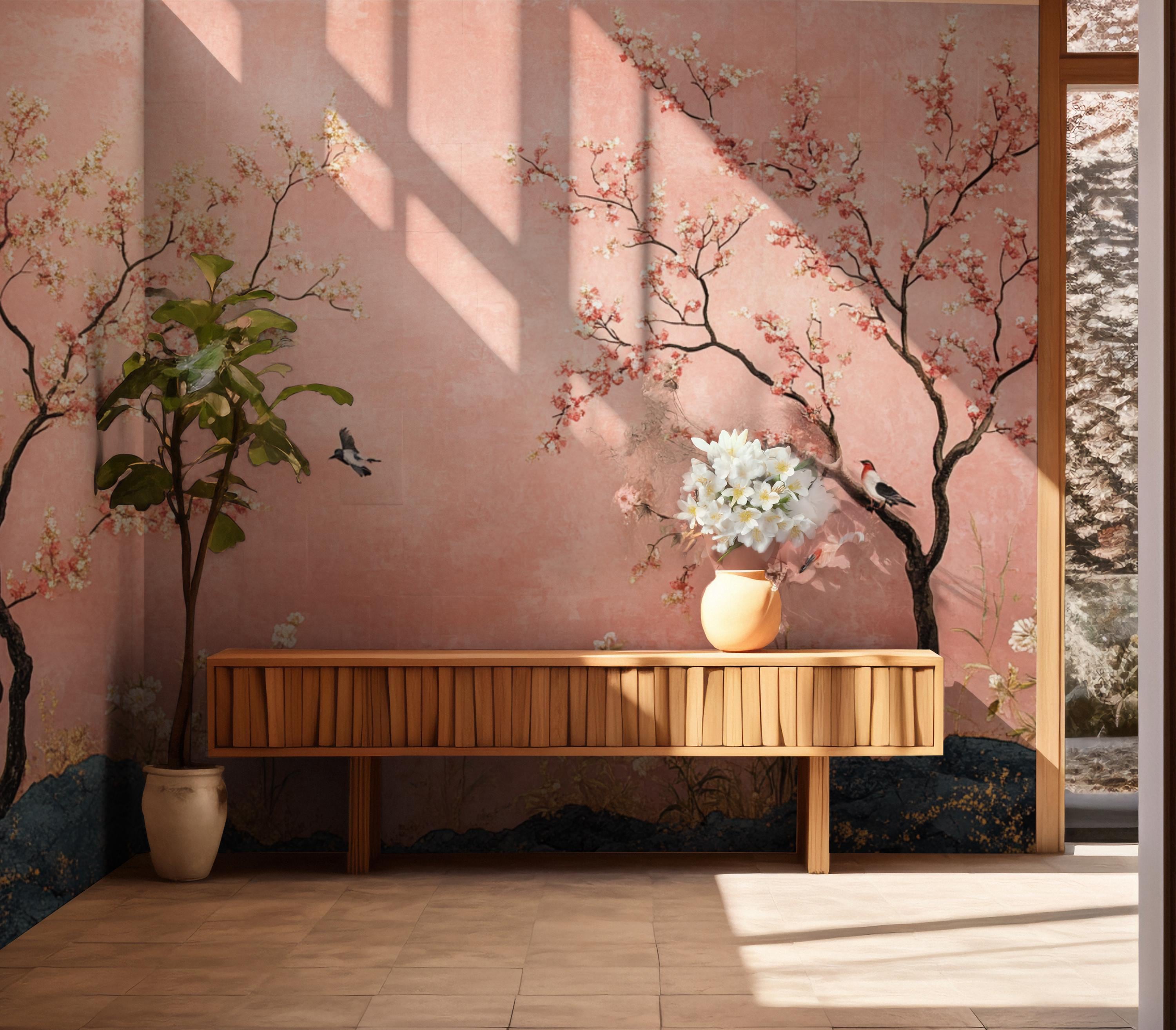 Cherry Blossom Wallpaper: Pink Floral Wall Mural, Peel and Stick - Etsy