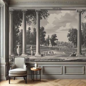 Carta da parati antica con paesaggio pastorale - Murale architettonico storico di ispirazione greca, stile retrò - Carta da parati staccabile e adesiva