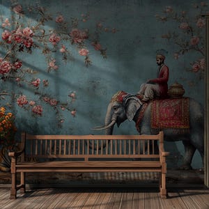 Exotic Elephant Floral Wallpaper: Indian Scene Peel and Stick