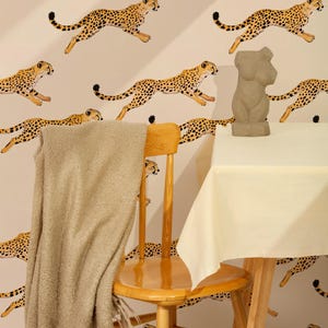 Leaping Cheetah Wallpaper - Modern Safari Animal Print, Seamless Cheetah Pattern, Beige & Black Jungle Wall Decor - Removable Wallpaper