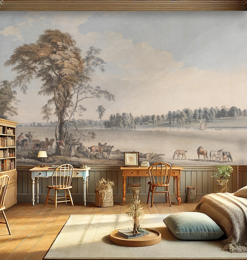 Vintage Pastoral Landscape Wallpaper: Peel and Stick, Removable - Etsy