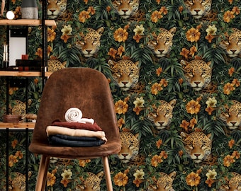 Leopard Jungle Wallpaper: Tropisches botanisches Wandbild zum Schälen und Aufkleben