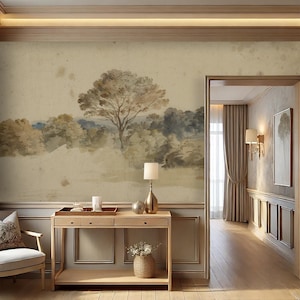 Fototapeta z motywem drzewa w stylu vintage: malowniczy obraz, samoprzylepna tapeta