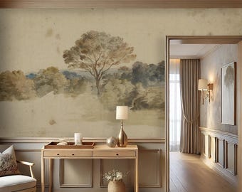 Tree wall mural, Scenic painting,Removable or regular wallpaper , Vintage landscape, Panoramic 71, Peel and stick wallpaper