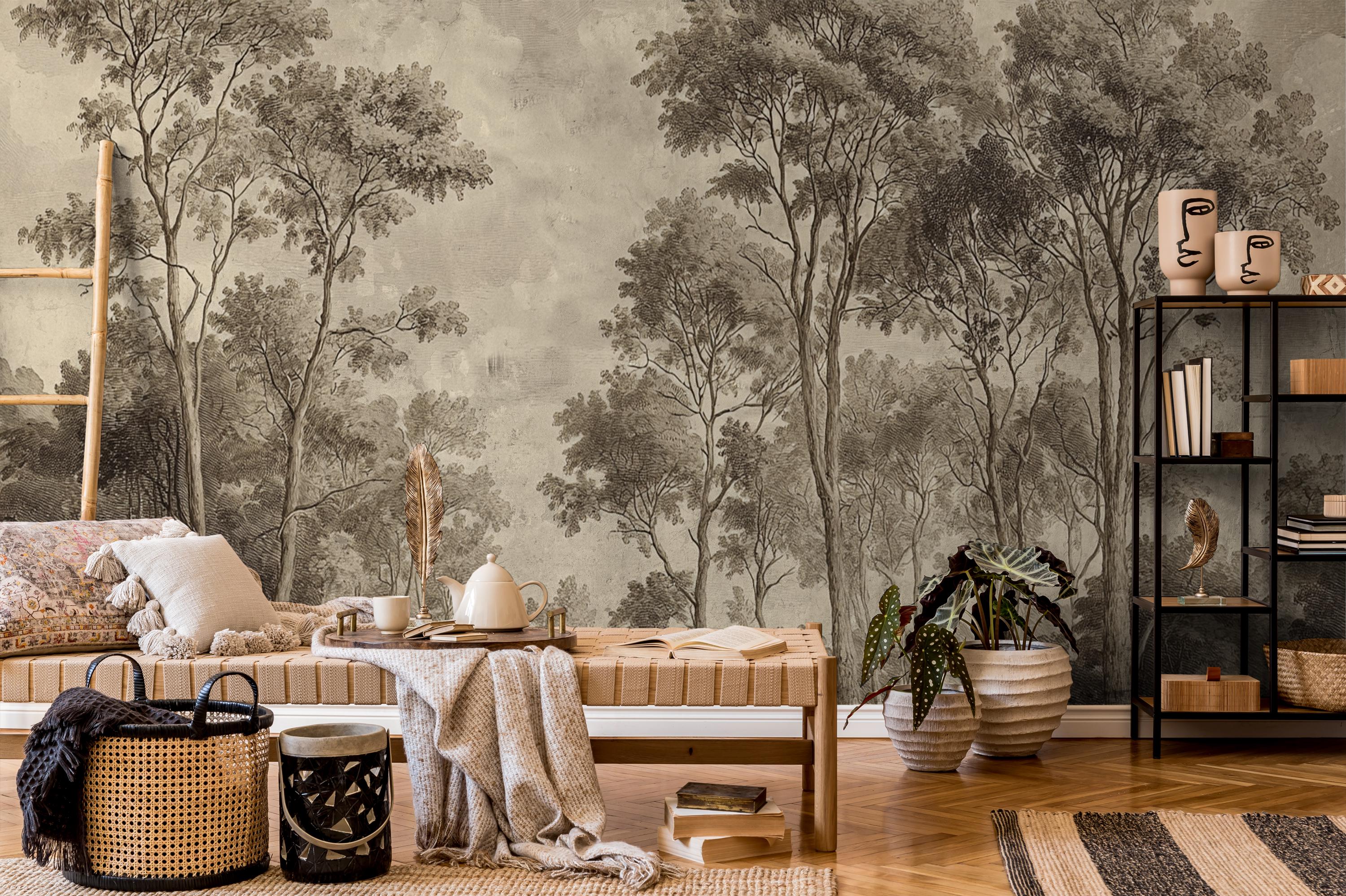 ✔️Antique wall paper U.W.P.C of N.A Vintage Forest Wallpaper: Antique Botanical Mural, Sepia Tone - Etsy