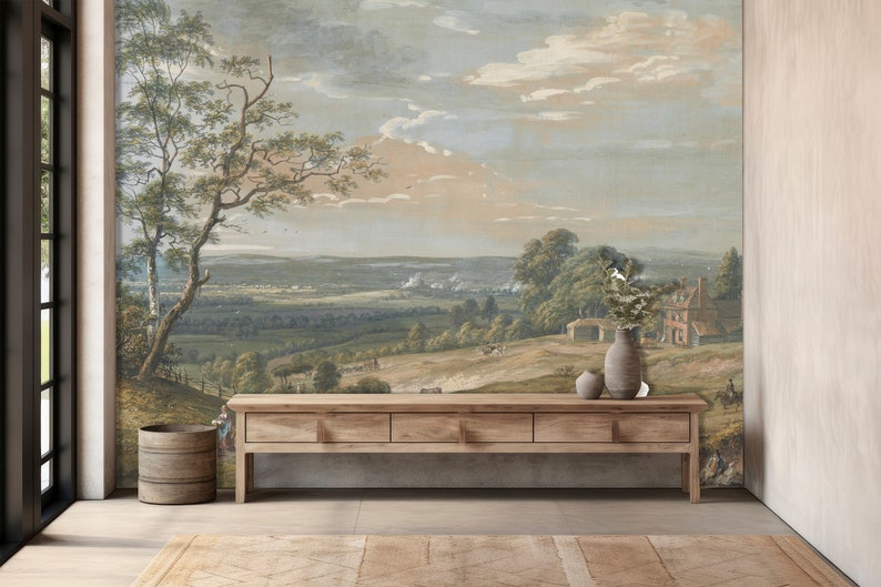 Antique Pastoral Landscape Wallpaper: Vintage Countryside Peel and ...