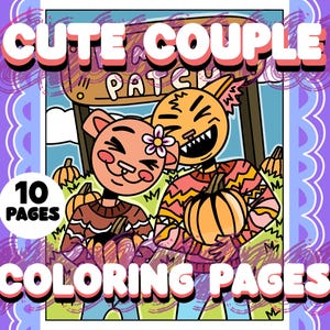 10 Cute Kawaii Couple Coloring Pages for Adults, Date Night Coloring Book, Digital Coloring Pages, Kawaii Gift, Kids and Teens Coloring Book