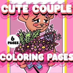 Cute Couples Adult Coloring Book Pages, Date Night Coloring Pages, Valentines Day Gift, Cozy and Cute Kawaii Gift, Kids and Teens Coloring
