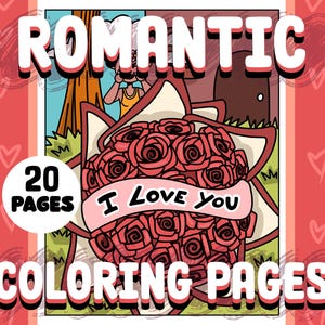 20 Romantic Coloring Book Pages for Adults, Cute Kawaii Couple Coloring Book Pages, Kids and Teens Coloring Pages, Digital Coloring Book