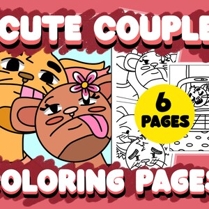 6 Cute Couple Coloring Book Pages for Adults and Teens, Romantic Date Night Ideas, Digital Coloring Book, Kids Coloring Book, Kawaii Gift