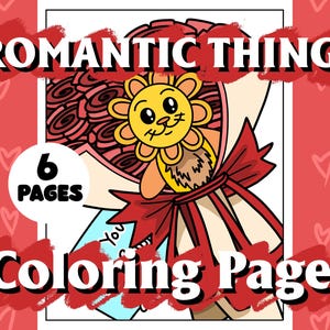 6 Romantic Cute Couple Coloring Book Pages for Adults and Teens, Loving Coloring Book Page, Kawaii Coloring Book Page, Digital Coloring Book