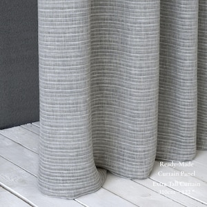 Extra Tall Cotton Curtain Panel 310cm (122”) | Subtle Geometric Pattern | Neutral Ready-Made Curtain