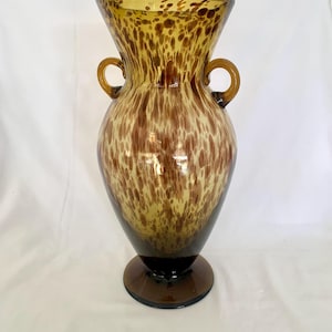 Large 15” Tortoise Shell Blown Glass Vase Amphora Vase
