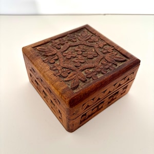 Vintage Handcarved Wood Box Wooden Floral Design Box Made in India