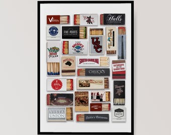 South Carolina Match Boxes Druck | Streichholzschachtel-Kunst | College-Druck | Wanddekoration | Trendige Drucke | Digitaler Download