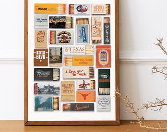 Texas Streichholzbuch Druck | Streichholzschachtel-Kunst | College-Druck | Wanddekoration | Trendige Drucke | Digitaler Download