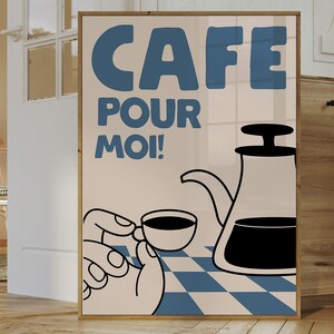 Cafe pour moi Print Kitchen, Bar Cart Wall Decor Dibujado a mano Arte Cóctel Impresión Cartel Moda Decoración del Hogar Maximalista Descarga Digital