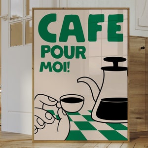 Cafe pour moi Print Kitchen, Bar Cart Wall Decor Dibujado a mano Arte Cóctel Impresión Cartel Moda Decoración del Hogar Maximalista Descarga Digital