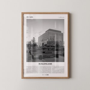 Burlingame Print Black and White, City Photo Poster, San Mateo County Wall Art, Minimalist Home Decor Gift