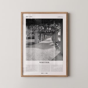 Whittier Print Black and White, City Photo Poster, Los Angeles County Wall Art, Minimalist Home Decor Gift