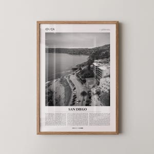 San Diego Print Black and White, City Photo Poster, Coastal Wall Art, Minimalist Home Decor Gift
