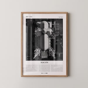 Macon Print Black and White, City Photo Poster, Georgia Wall Art, Minimalist Home Decor Gift
