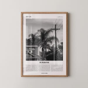 Burbank Print Black and White, City Photo Poster, Los Angeles County Wall Art, Minimalist Home Decor Gift