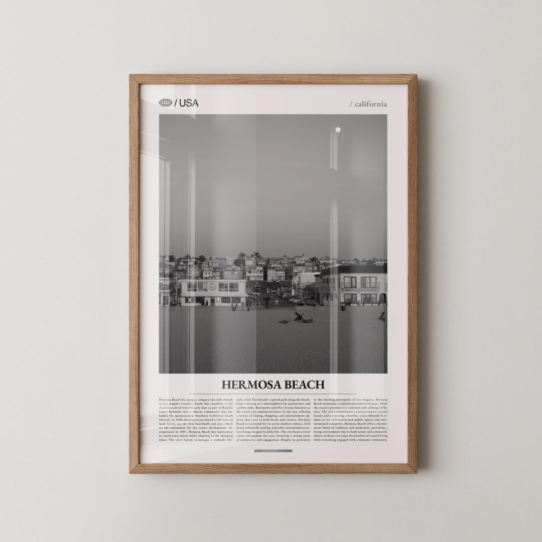 Hermosa Beach California Black and White Print, Coastal Photo Poster ...