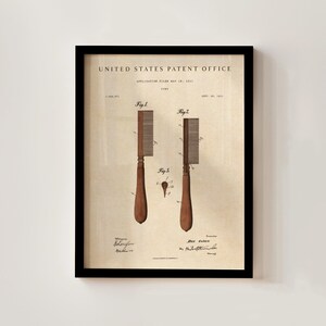 Comb Patent Print, Unique Vintage Gift, Hand-Painted Watercolor, Gift for Barbers, Office, Digital Download