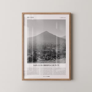 San Luis Obispo Kalifornien Schwarzweiß gerahmter Druck, Central Coast Foto Poster, kalifornische Wandkunst, minimalistisches Wohnkulturgeschenk