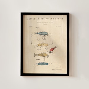 1914 heddon fishing lure patent art Kennedys Personal Prints Vintage Two-Piece Set Swimbaits are a loosely defined class of fishing lures that imitate fish and tend to be distinct in design from a typical crankbait Fishing Lure (1954) Patent Print