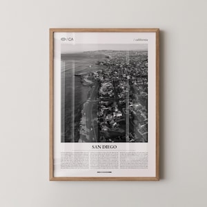 San Diego Print Black and White, City Photo Poster, Coastal Wall Art, Minimalist Home Decor Gift