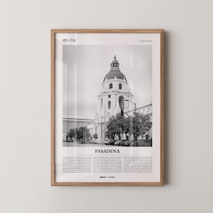 Pasadena Print Black and White, City Photo Poster, Los Angeles County Wall Art, Minimalist Home Decor Gift