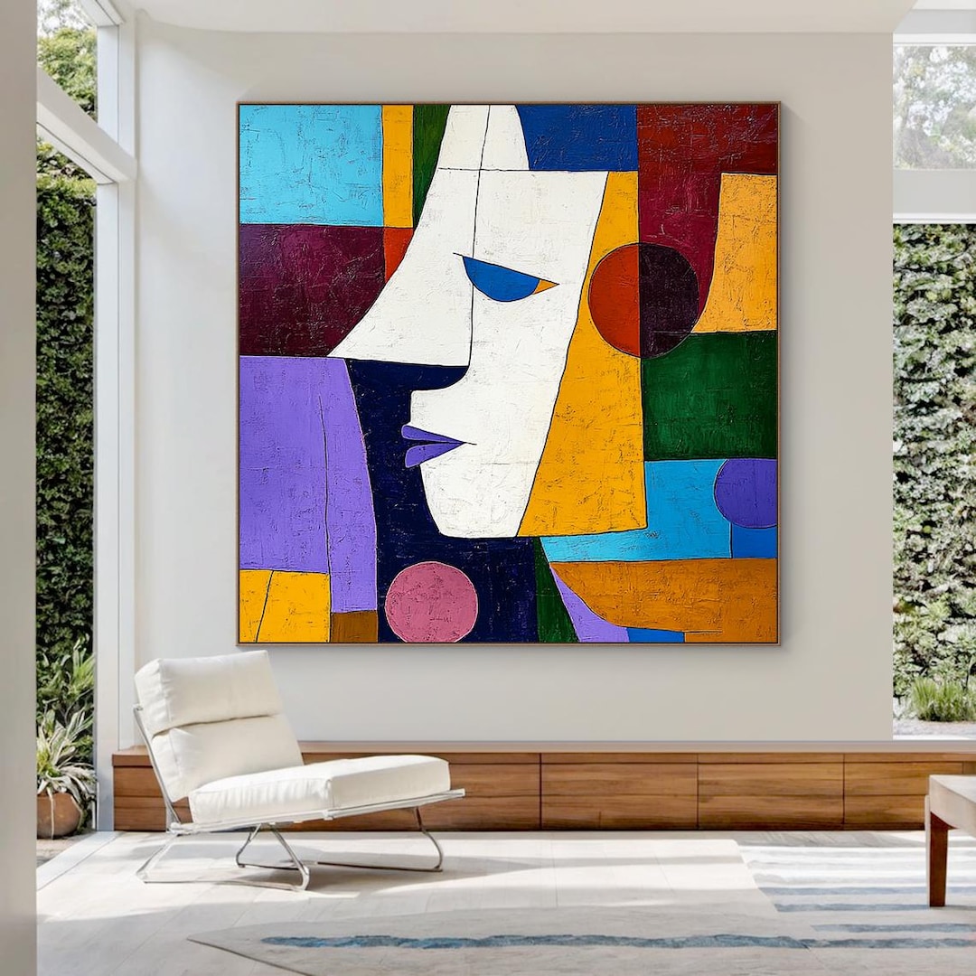 Large Abstract Face Oil Painting , Colorful Geometric Art ,modern ...
